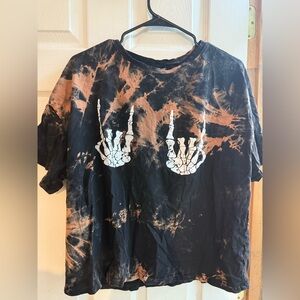 Black and Orange Tie-Dye Skeleton Hands T-Shirt